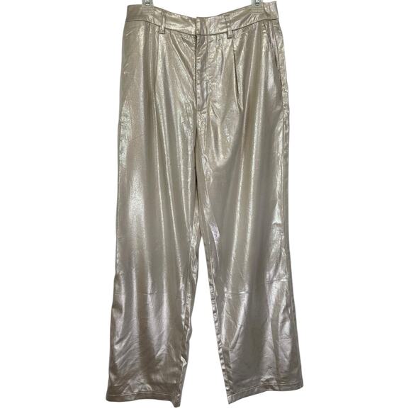 2/$30 ontwelfth Champagne Metallic Pants Pleated Straight Leg Shimmer Size M - Picture 2 of 11